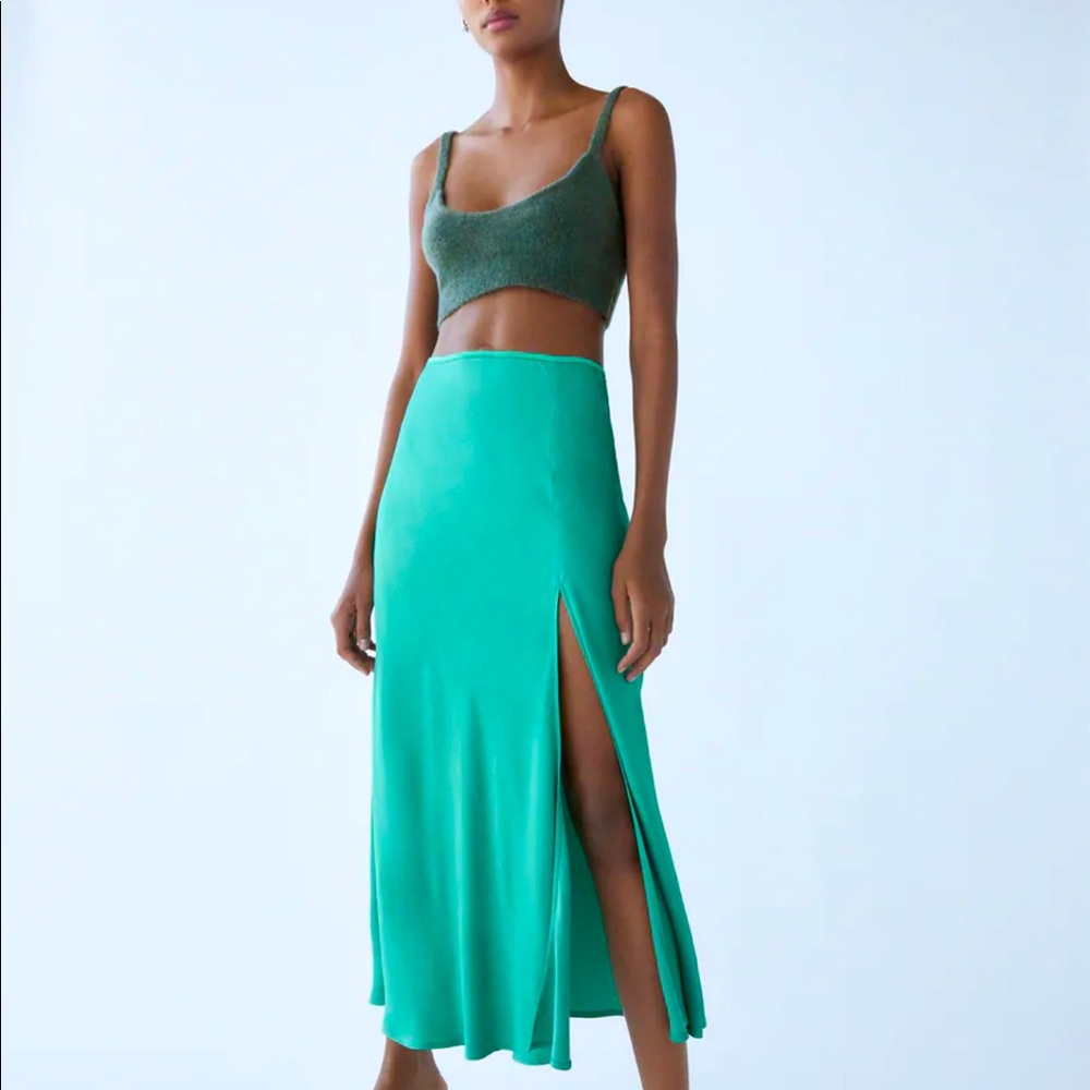 Zara High-Waisted Midi Skirt with side slit